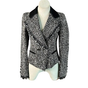 Maginn for Nordstrom Black Multi Tweed Fringe Notch Collar Size 6